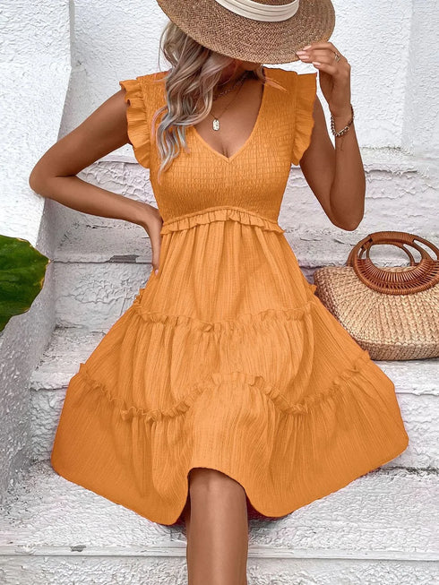 ruffled-v-neck-cap-sleeve-dress OhSoStyled - Sophia's Style in Tangerine-8